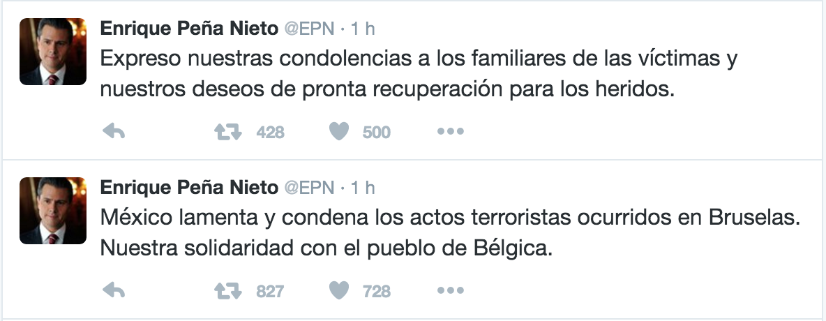 Condena Peña Nieto actos terroristas en Bruselas
