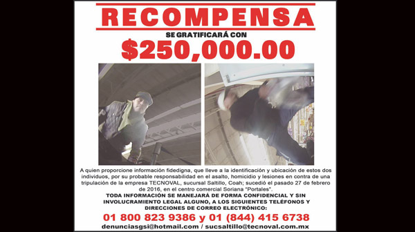 Ofrecen recompensa por atacantes de custodios en Saltillo