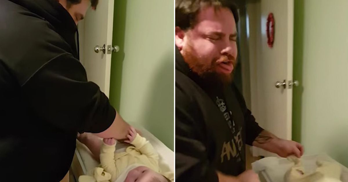 Se hace viral papá que intenta cambiar a su bebé