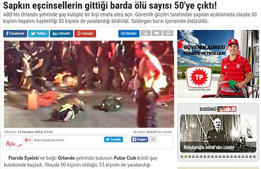 Diario turco celebra la muerte de “pervertidos” en Orlando