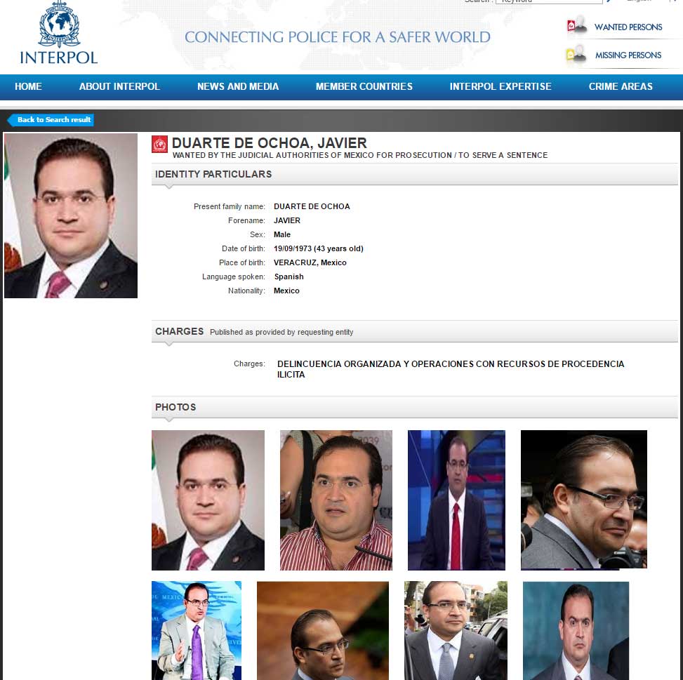 Interpol busca a Duarte en 190 países; emite ‘ficha roja’