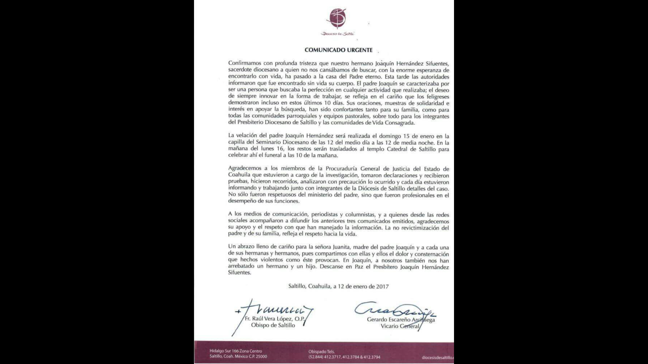 Confirma Diócesis muerte de sacerdote