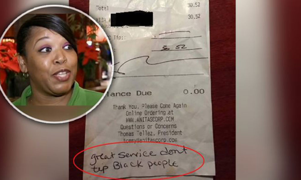Cliente racista deja mensaje a mesera afroamericana