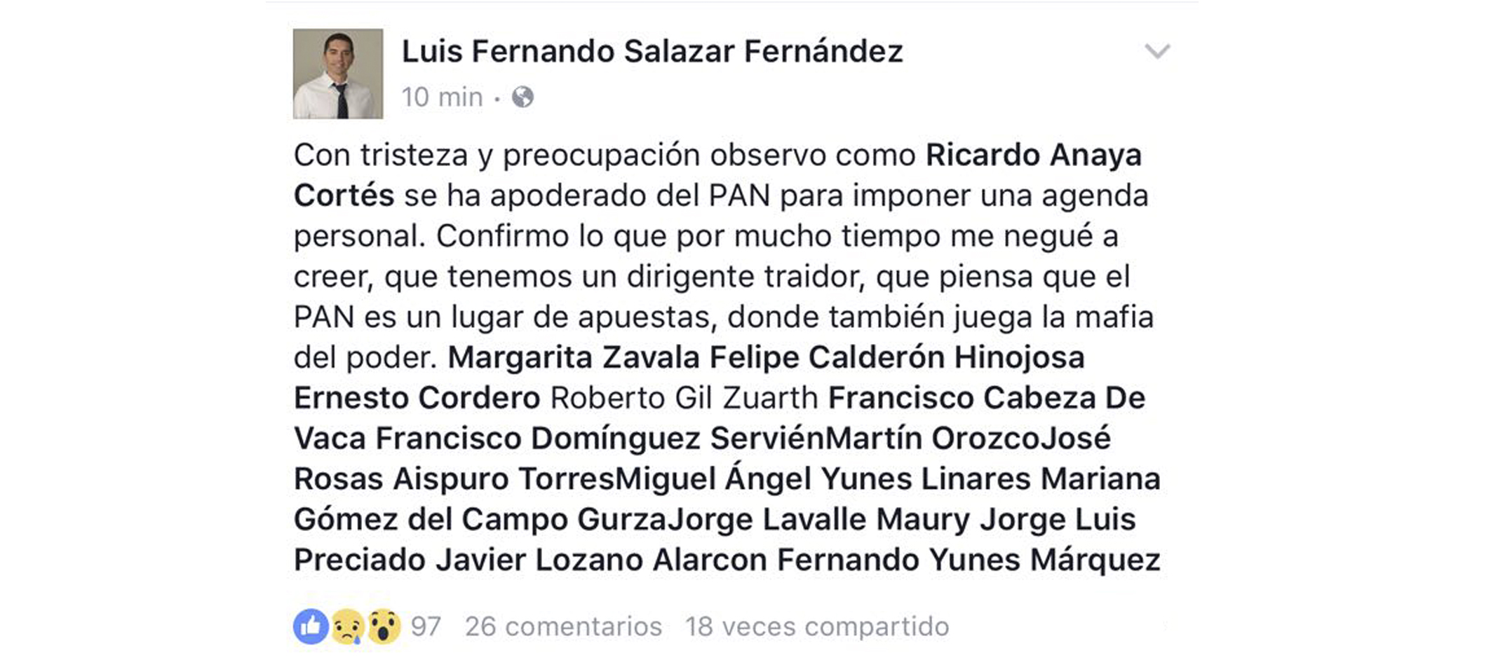 Anaya, un traidor; en el PAN, <br>la mafia del poder: Luis Fernando