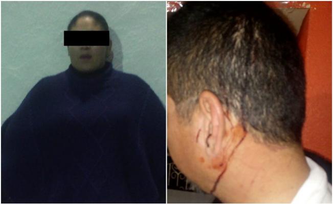 Mujer ebria golpea a su esposo con una botella