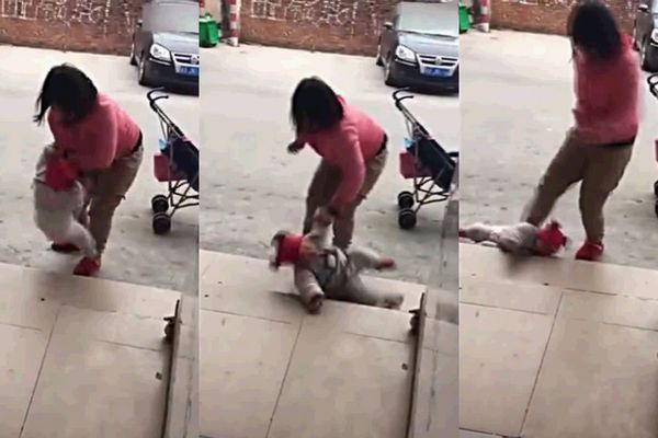 Causa indignación video de una madre que patea a su hija para que deje de llorar