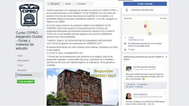Ofrecen en Facebook respuestas de examen de ingreso a la UNAM