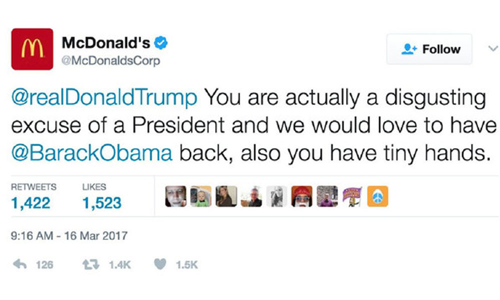 McDonald’s tuitea insulto a Trump; cuenta “fue hackeada”, afirman