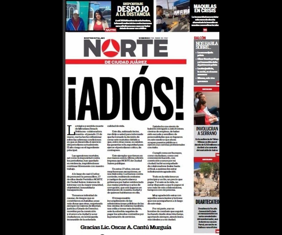 Cierra periódico en Chihuahua por inseguridad