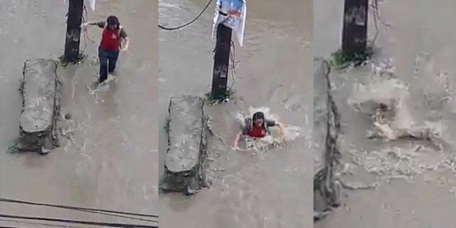 VIDEO: Joven fue “tragada” por alcantarilla