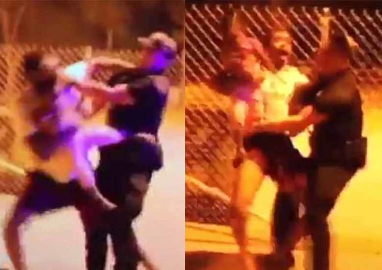 Hombre golpea a policía mientras carga a su bebé de dos años