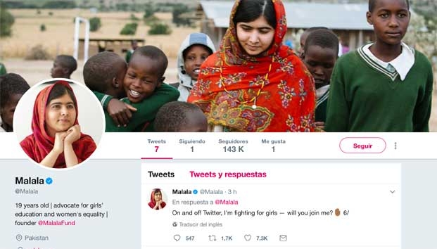 Estrena Malala cuenta de Twitter