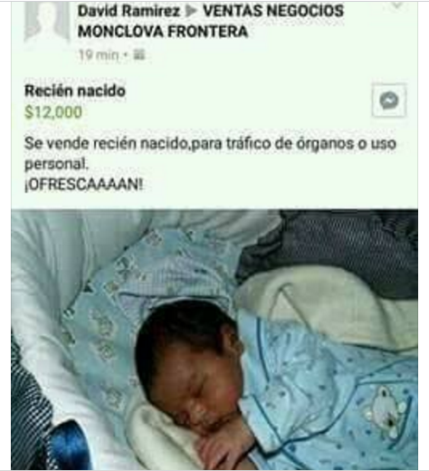 Ofertan a bebe en grupo de facebook