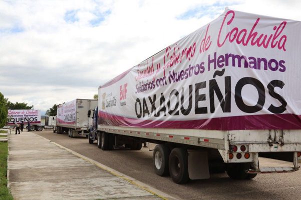 Coahuila envía 70 toneladas de víveres y suministros a Oaxaca