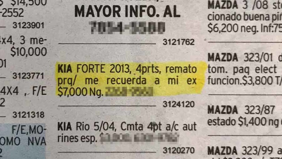 Mujer remata su auto “porque le recuerda a su ex”; anuncio en periódico se vuelve viral