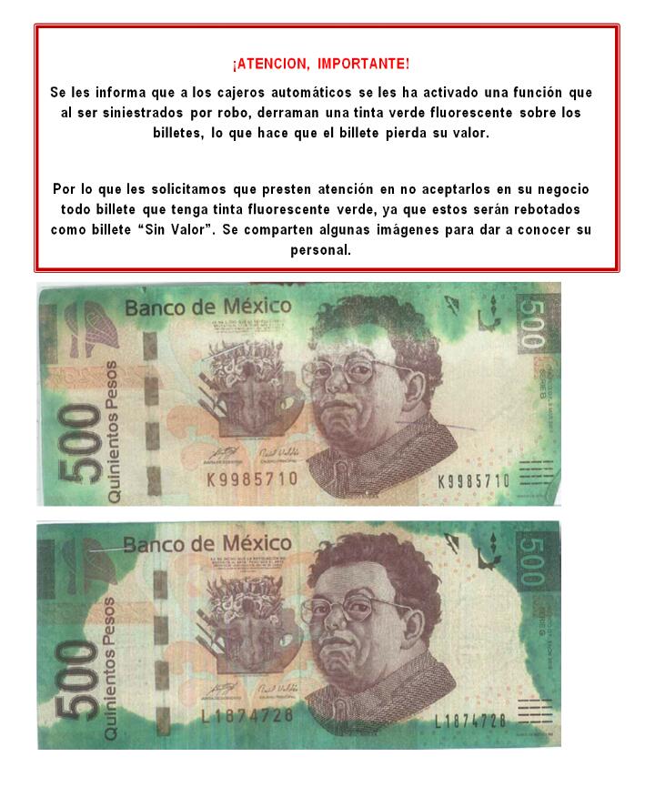 Se protegen bancos contra robo de cajeros; billetes se pintarán de verde y perderán su valor