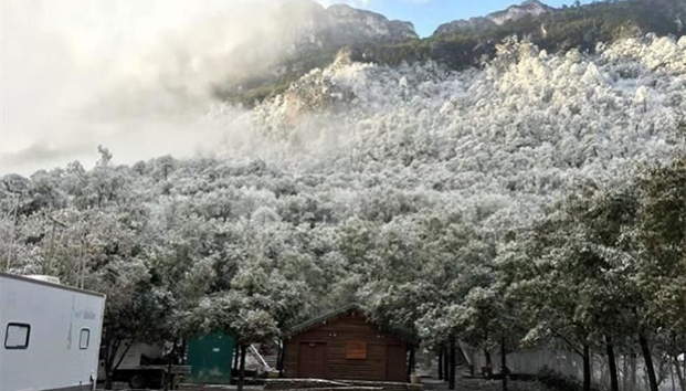 Amanece Monterrey cubierta de aguanieve
