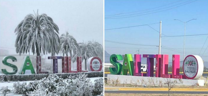 Saltillo presenta dos climas diferentes;al norte nieva y al sur sale el Sol