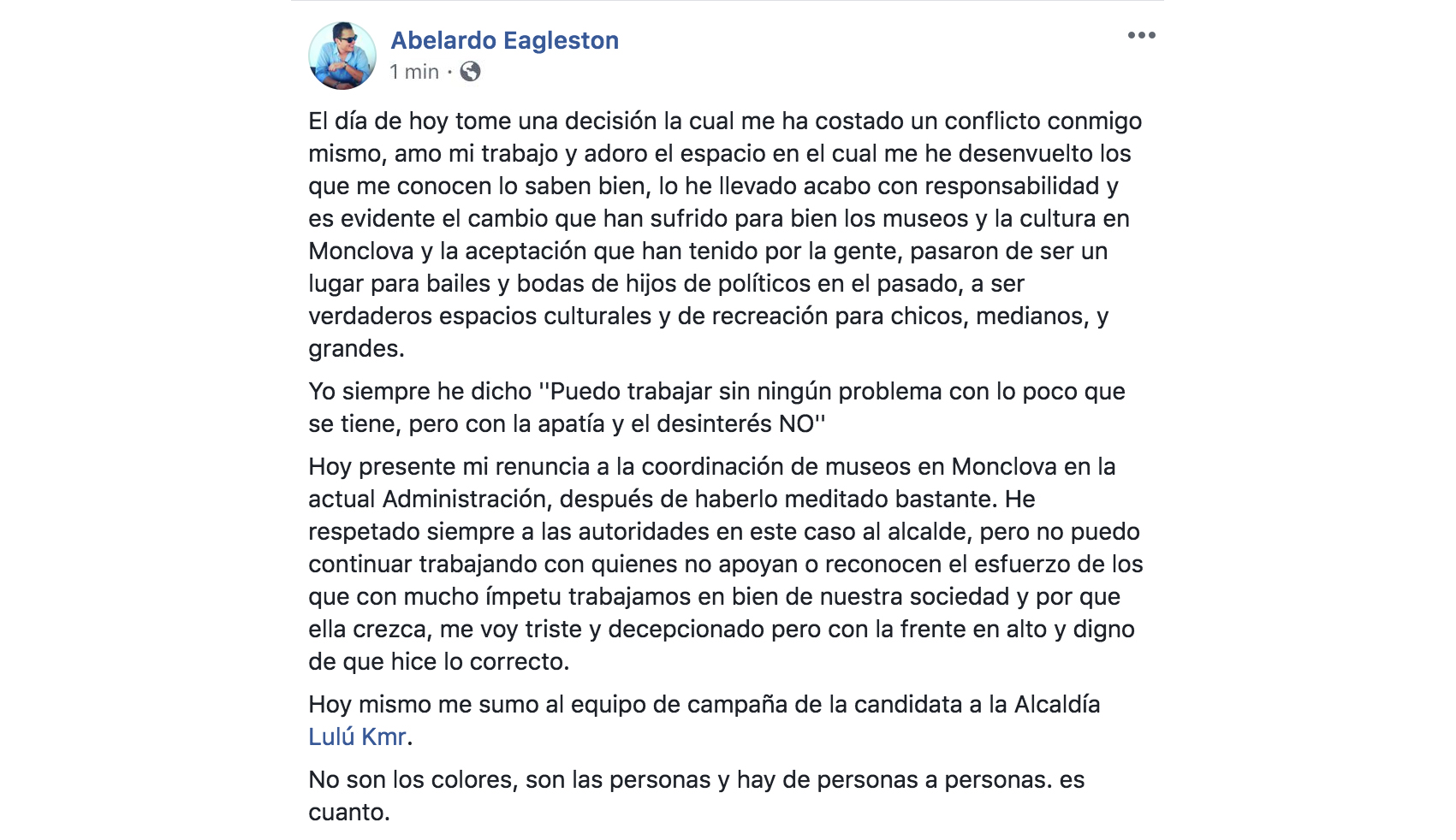 Renuncia colaborador de Paredes; <br>acusa apatía del alcalde; se suma a Lulú