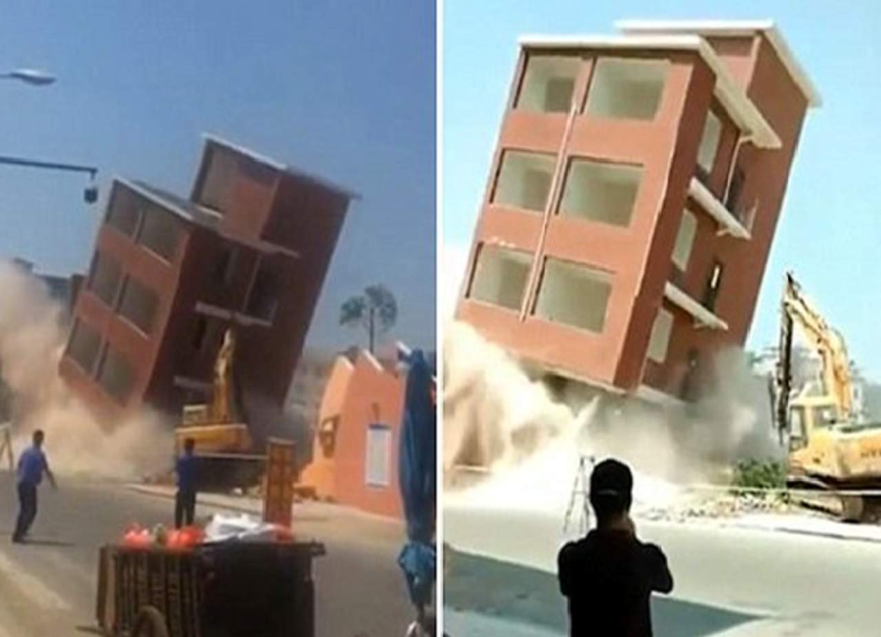 VIDEO: Edificio colapsa sobre un obrero dentro de una excavadora