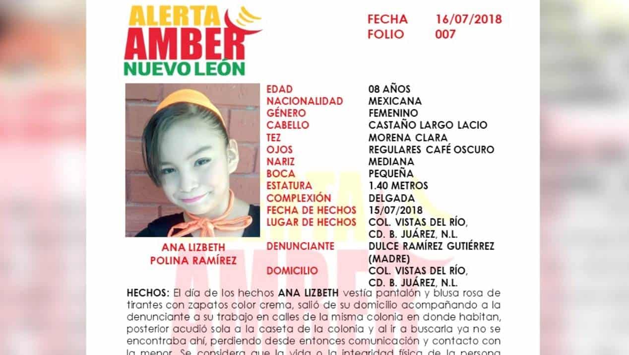 Buscan a menor de 8 años desaparecida en Juárez, NL