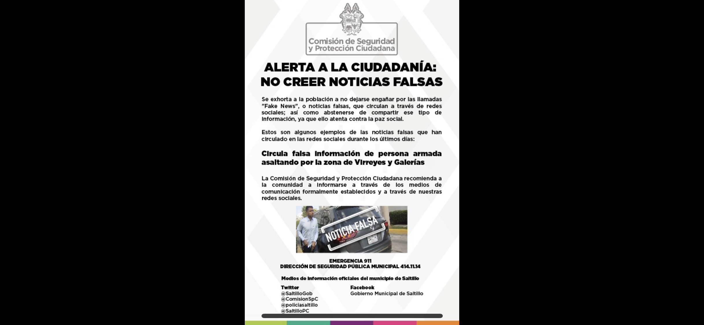 Alerta Comisión de Seguridad <br>a no creer en noticias falsas