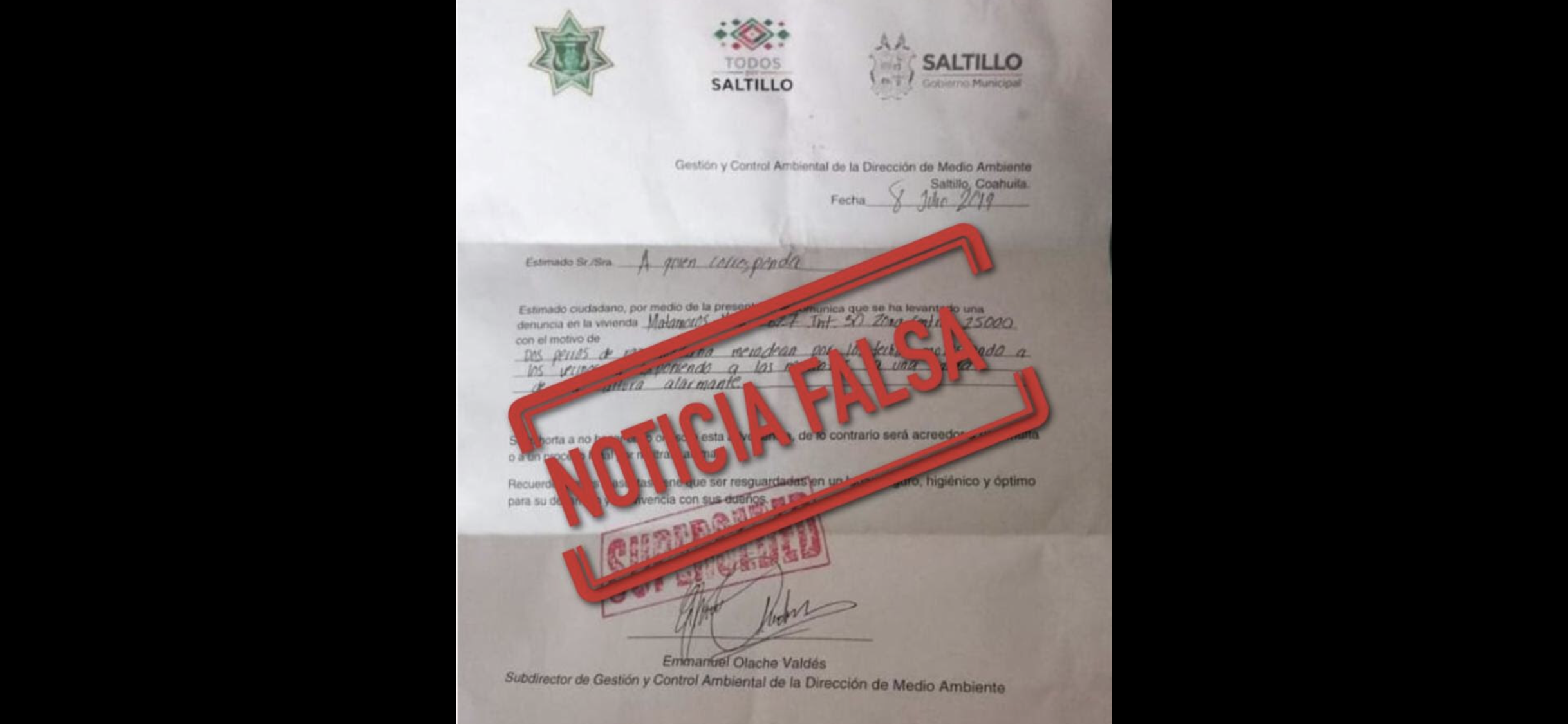 Circula notificación falsa <br>de la Policía Ambiental