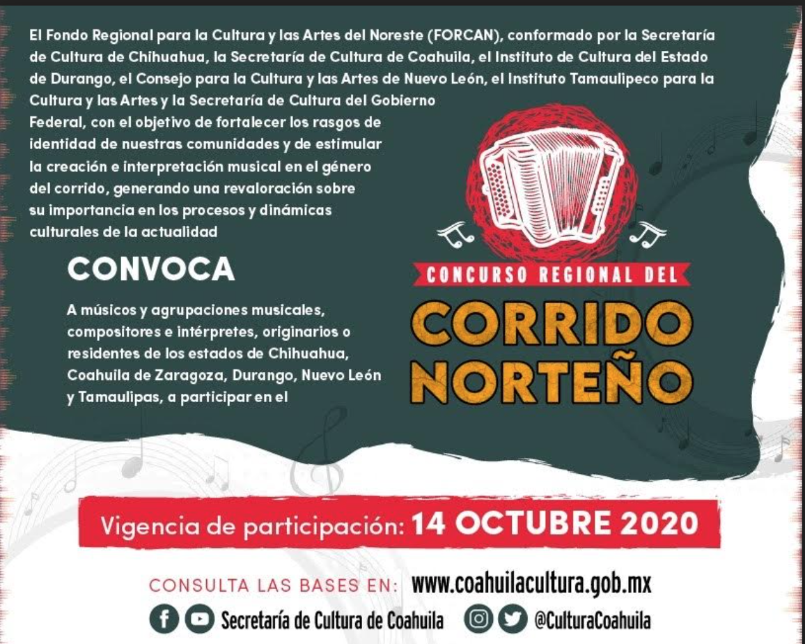 Mantiene Cultura Coahuila abierto concurso regional de corrido norteño