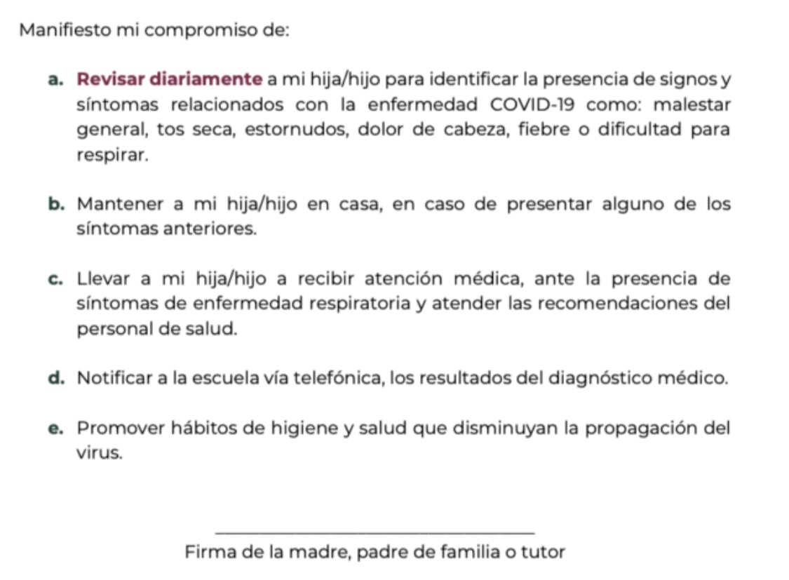 Carta Responsiva ayudará a conocer las condiciones de salud de menores que regresarán a clases
